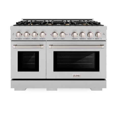 ZLINE 48 in. 6.7 cu. ft. Select Double Oven Dual Fuel Range in DuraSnow' Stainless Steel with 8 Brass Burners (HDRS-BR-48)