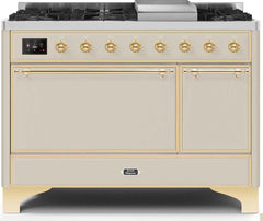 Majestic II 48 Inch Dual Fuel Liquid Propane Freestanding Range in Antique White with Brass Trim