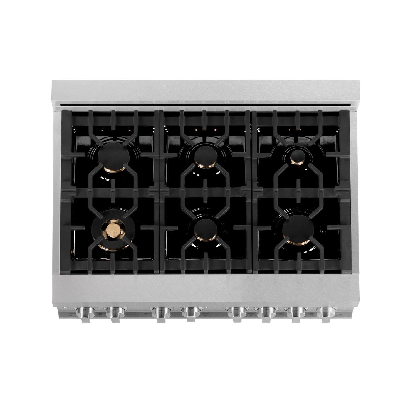 ZLINE 36 in. Professional Dual Fuel Range in DuraSnow Stainless Steel with Brass Burners and Reversible Griddle (RAS-SN-BR-GR-36)