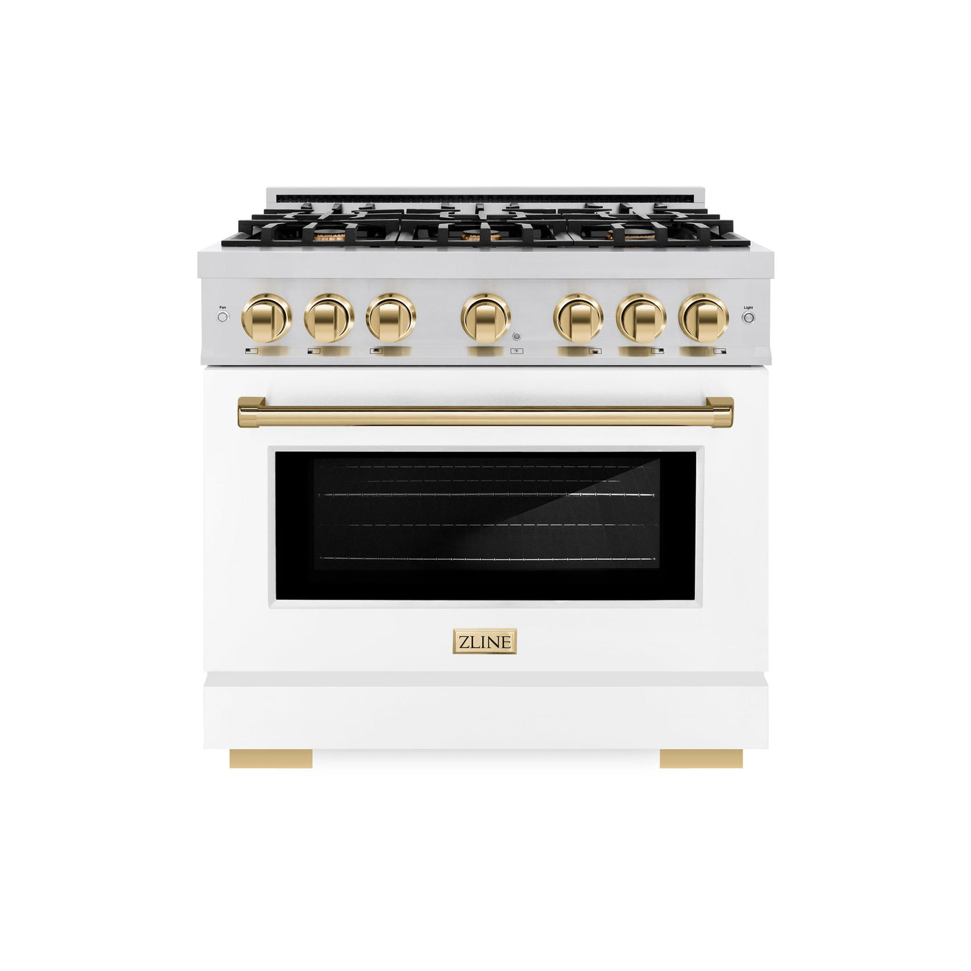 ZLINE Autograph Edition 36 in. 5.2 cu. ft. Select Gas Range with 6 Burner Cooktop and Convection Gas Oven in Stainless Steel with White Matte Door and Polished Gold Accents (HGRZ-WM-36-G)