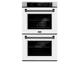 ZLINE 30 in. Autograph Edition Professional True Convection Double Wall Oven with Air Fry and Self Clean in Stainless Steel with White Matte Doors and Matte Black Handles (WADZ-WM-30-MB)