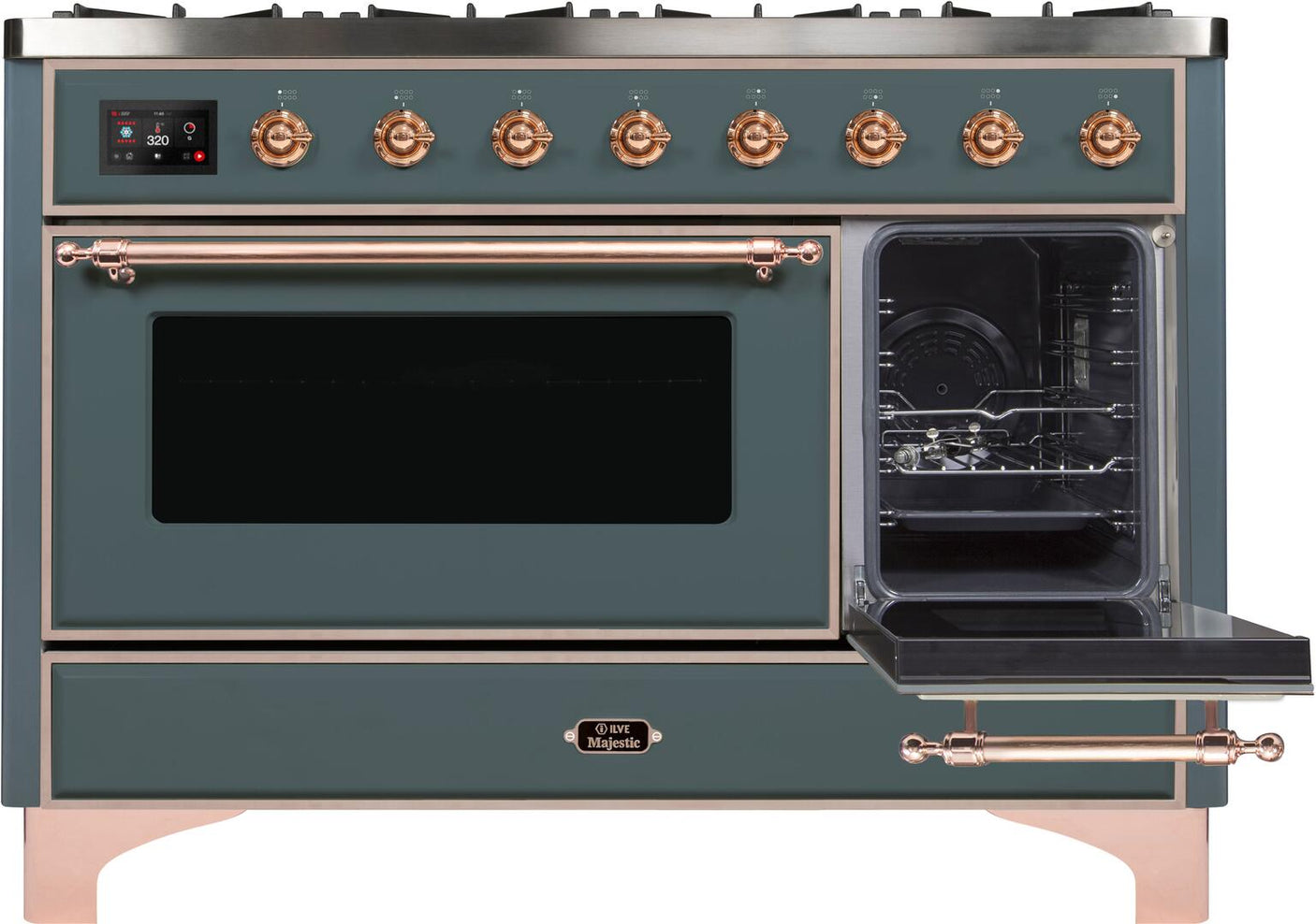 Majestic II 48 Inch Dual Fuel Liquid Propane Freestanding Range in Blue Grey with Copper Trim