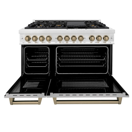 ZLINE Autograph Edition 48" 6.0 cu. ft. Dual Fuel Range with Gas Stove and Electric Oven in DuraSnow Stainless Steel (RASZ-SN-48) [Color: Champagne Bronze]