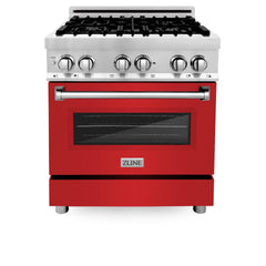 ZLINE 30 in. Dual Fuel Range with Gas Stove and Electric Oven in Stainless Steel (RA30) [Color: Red Matte]