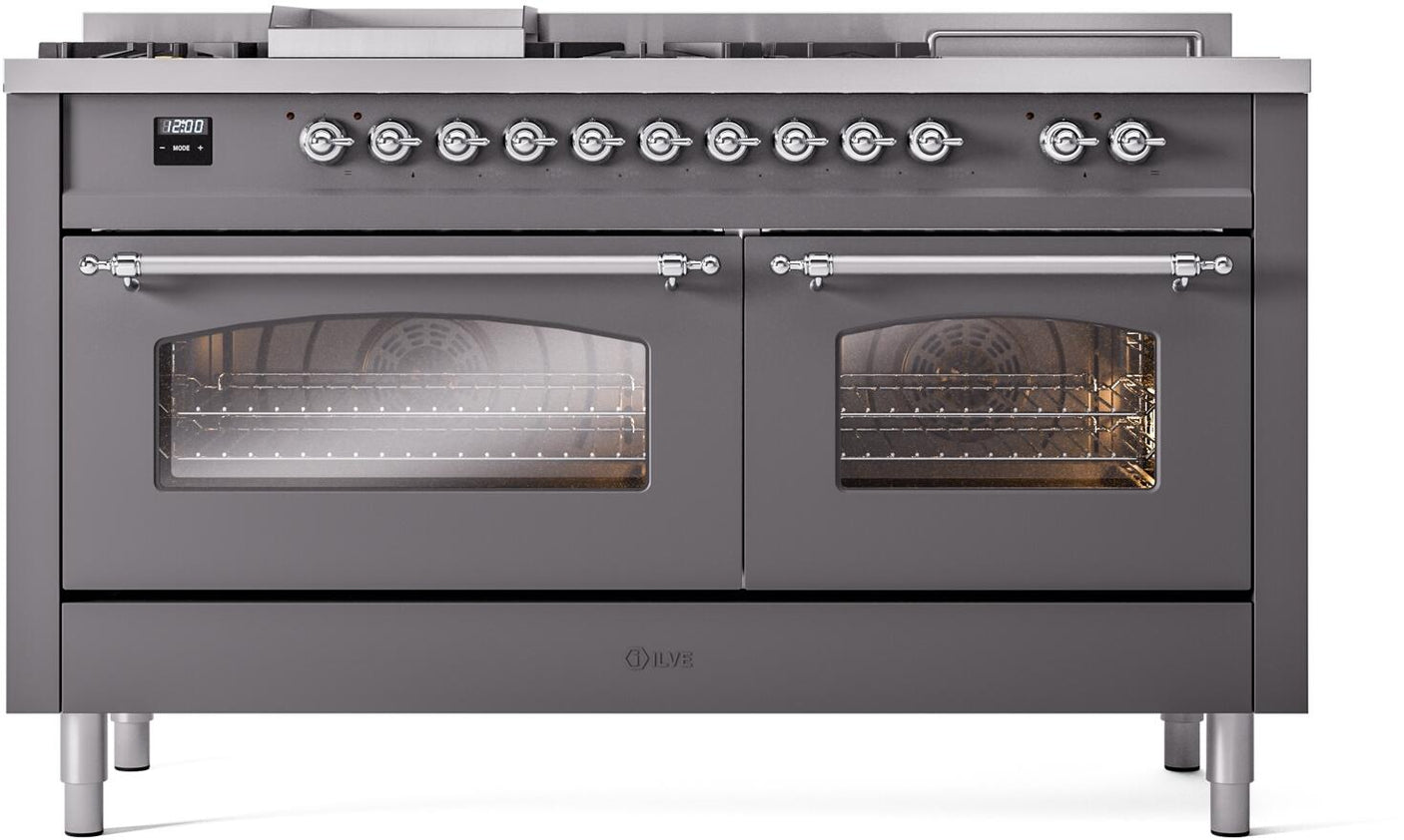 Nostalgie II 60 Inch Dual Fuel Natural Gas Freestanding Range in Matte Graphite with Chrome Trim