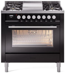 Professional Plus II 36 Inch Dual Fuel Liquid Propane Freestanding Range in Glossy Black with Trim