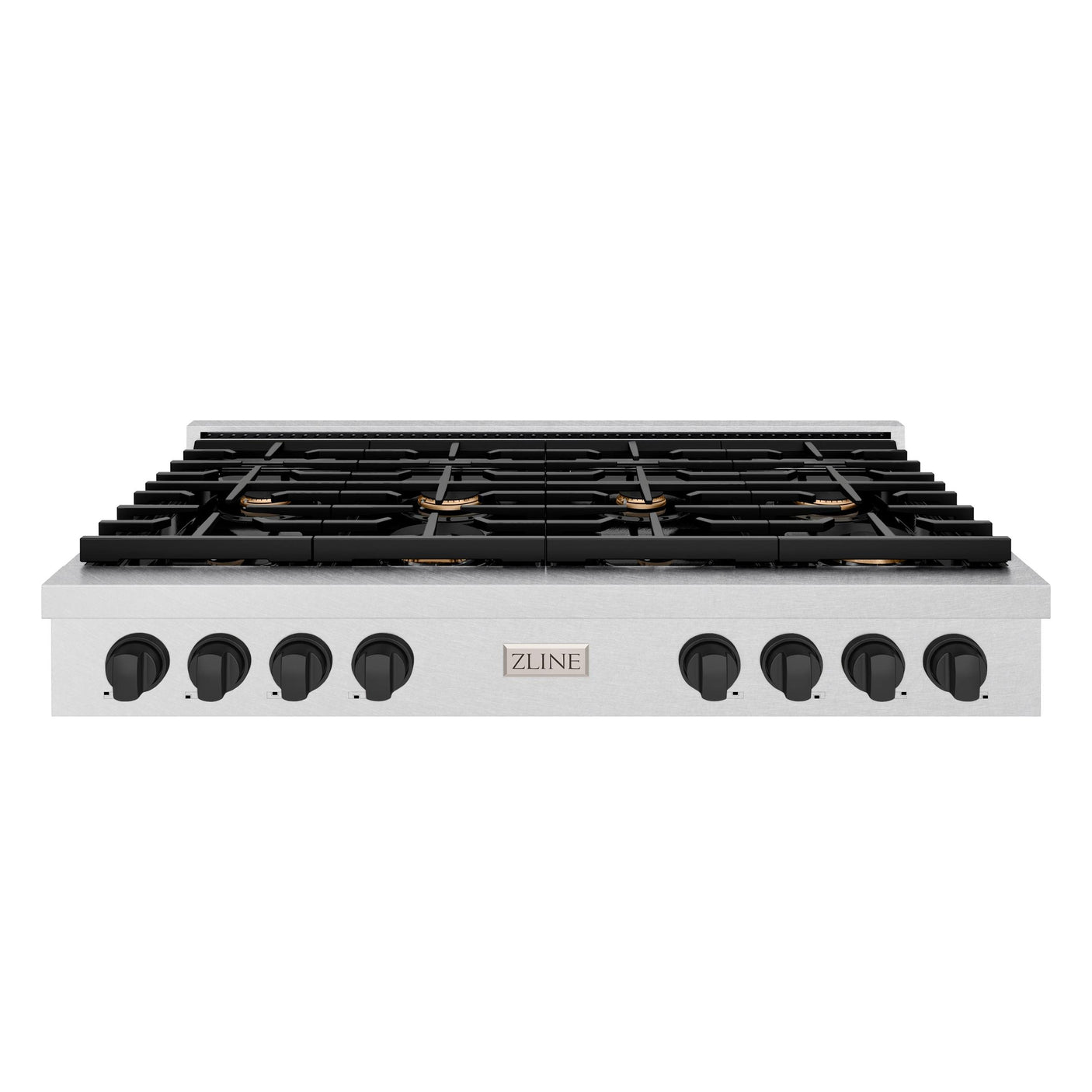 ZLINE 48 in. Autograph Edition Paramount Gas Rangetop with 8 Burners and Porcelain Cooktop in DuraSnow' Stainless Steel with Matte Black Accents (SRTSZ-48-MB)