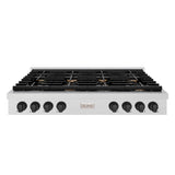 ZLINE 48 in. Autograph Edition Paramount Gas Rangetop with 8 Burners and Porcelain Cooktop in DuraSnow' Stainless Steel with Matte Black Accents (SRTSZ-48-MB)