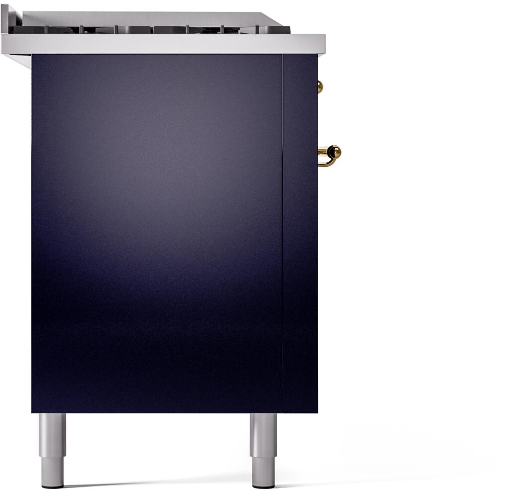 Nostalgie II 60 Inch Dual Fuel Liquid Propane Freestanding Range in Blue with Brass Trim