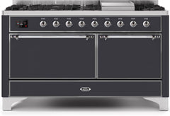 Majestic II 60 Inch Dual Fuel Natural Gas Freestanding Range in Matte Graphite with Chrome Trim