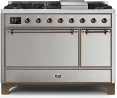 Majestic II 48 Inch Dual Fuel Liquid Propane Freestanding Range in Stainless Steel with Bronze Trim