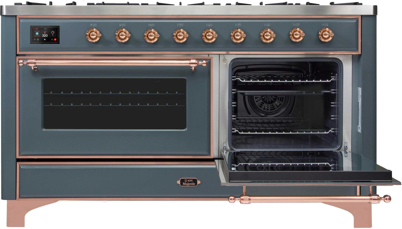 Majestic II 60 Inch Dual Fuel Liquid Propane Freestanding Range in Blue Grey with Copper Trim