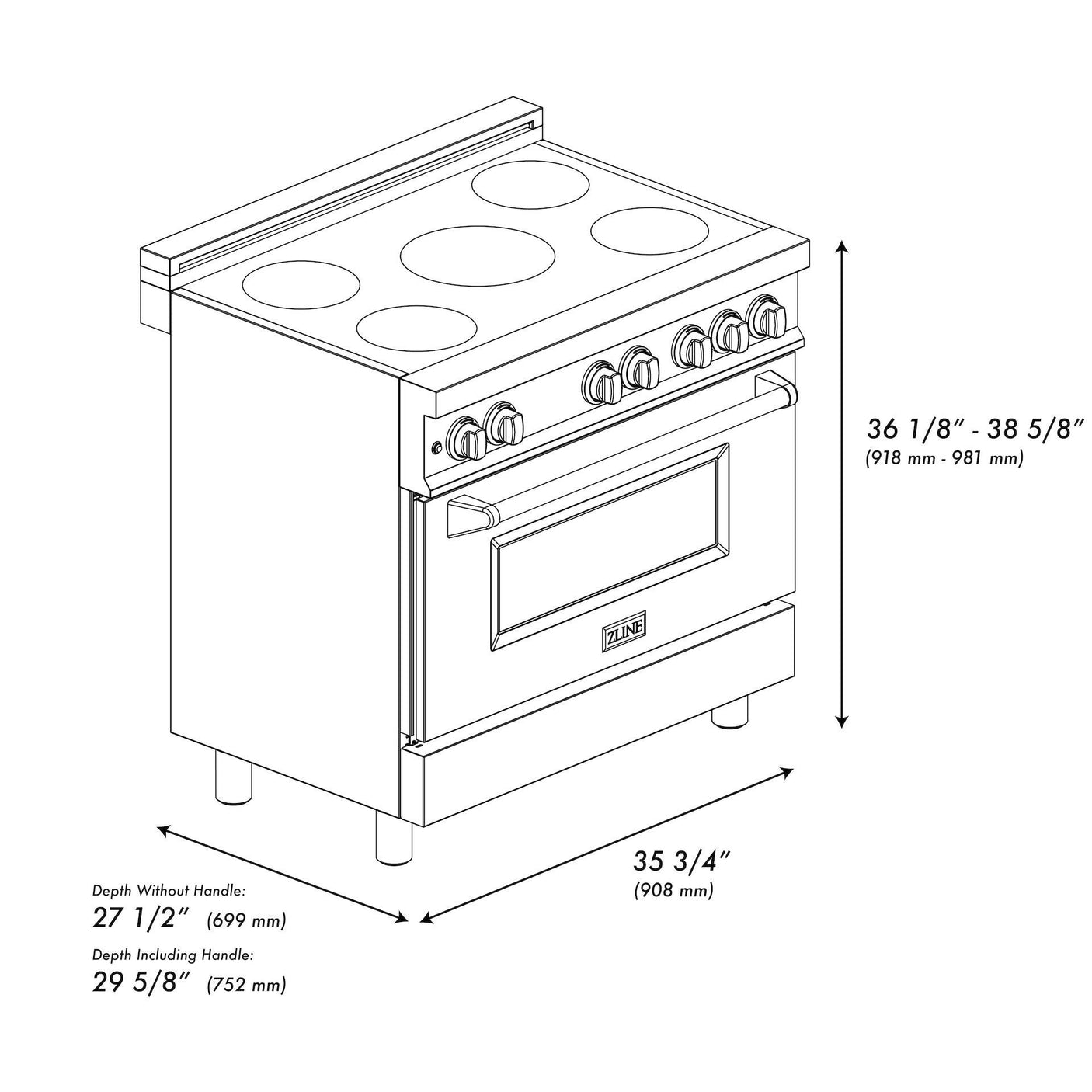 ZLINE 36" 4.6 cu. ft. Induction Range with a 5 Element Stove and Electric Oven (RAINDS-36) [Color: DuraSnow]