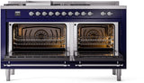 Nostalgie II 60 Inch Dual Fuel Natural Gas Freestanding Range in Blue with Chrome Trim