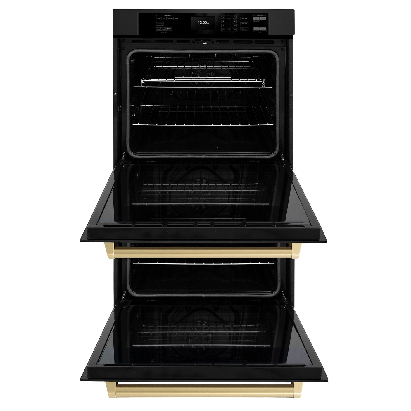 ZLINE 30 in. Autograph Edition Professional True Convection Double Wall Oven with Air Fry and Self Clean in Black Stainless Steel with Champagne Bronze Handles (WADBZ-30-CB)