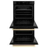 ZLINE 30 in. Autograph Edition Professional True Convection Double Wall Oven with Air Fry and Self Clean in Black Stainless Steel with Champagne Bronze Handles (WADBZ-30-CB)