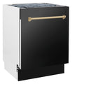 ZLINE Autograph Edition 24" 3rd Rack Top Control Tall Tub Dishwasher in Black Stainless Steel with Accent Handle, 51dBa (DWVZ-BS-24) [Color: Champagne Bronze]