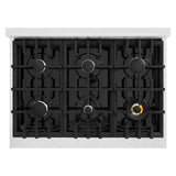 ZLINE 36 in. 5.2 cu. ft. Select Dual Fuel Range with 6 Burner Gas Cooktop and Electric Convection Oven in DuraSnow' Stainless Steel with White Matte Door (HDRS-WM-36)