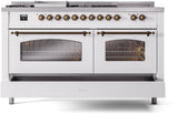 Nostalgie II 60 Inch Dual Fuel Liquid Propane Freestanding Range in White with Bronze Trim