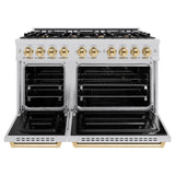 ZLINE Autograph Edition 48 in. 6.7 cu. ft. Classic Double Oven Gas Range with 8 Burner Cooktop in Stainless Steel and Polished Gold Accents (CGRZ-48-G)