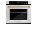 ZLINE 30 in. Autograph Edition Professional True Convection Single Wall Oven with Air Fry and Self Clean in DuraSnow' Stainless Steel with Champagne Bronze Handle (WASSZ-30-CB)