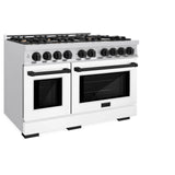 ZLINE Autograph Edition 48 in. 6.7 cu. ft. Select Double Oven Gas Range with 8 Burner Cooktop in Stainless Steel with White Matte Doors and Matte Black Accents (HGRZ-WM-48-MB)