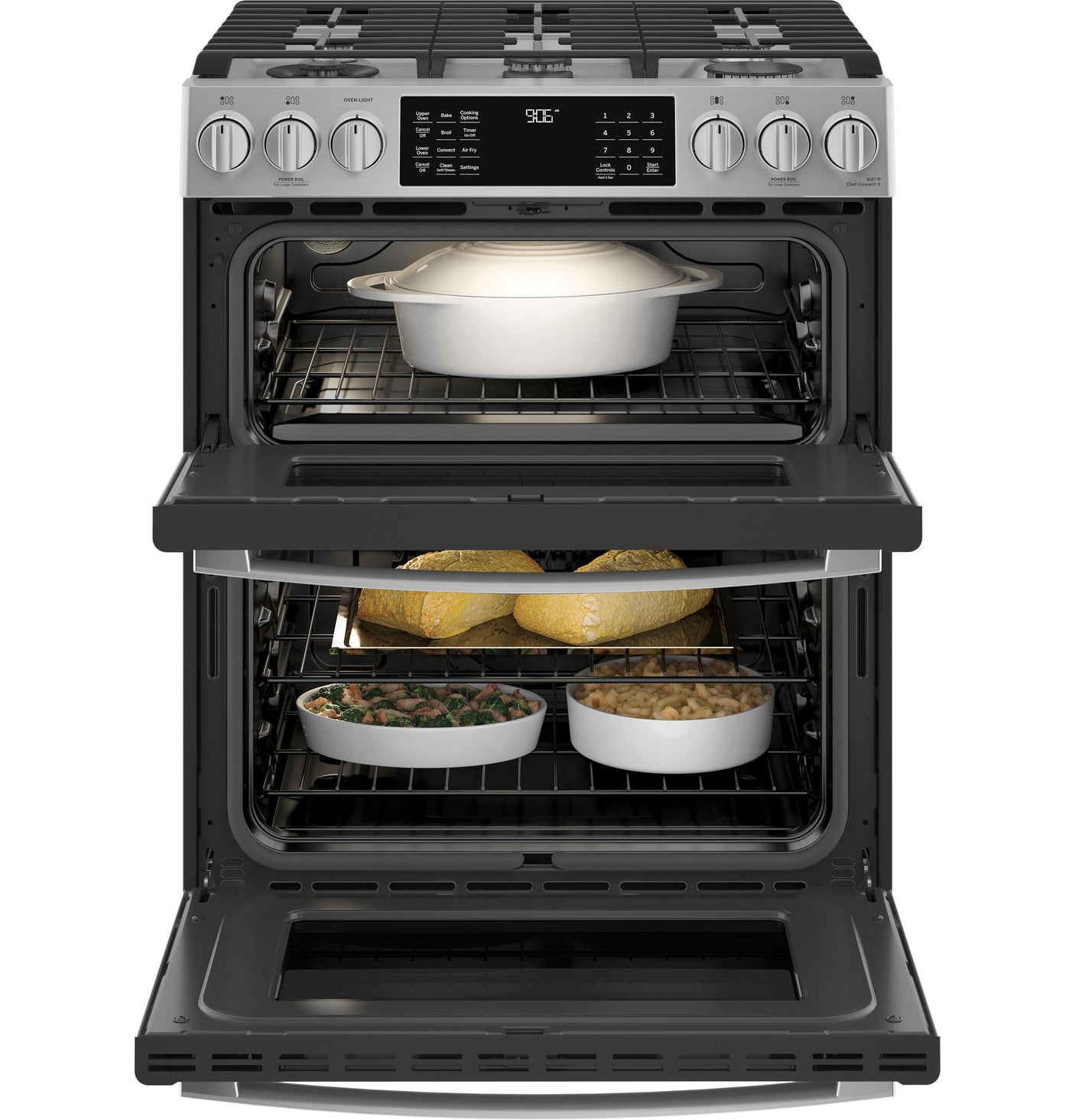 GE Profile™ 30" Smart Slide-In Front-Control Gas Double Oven Convection Fingerprint Resistant Range