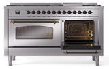 Nostalgie II 60 Inch Dual Fuel Natural Gas Freestanding Range in Stainless Steel with Bronze Trim