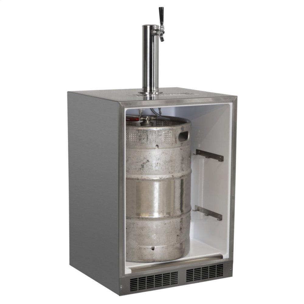 Outdoor 24" Single Tap Built In Beer Dispenser with Stainless Steel Door - Solid Stainless Steel Door With Lock - Right Hinge