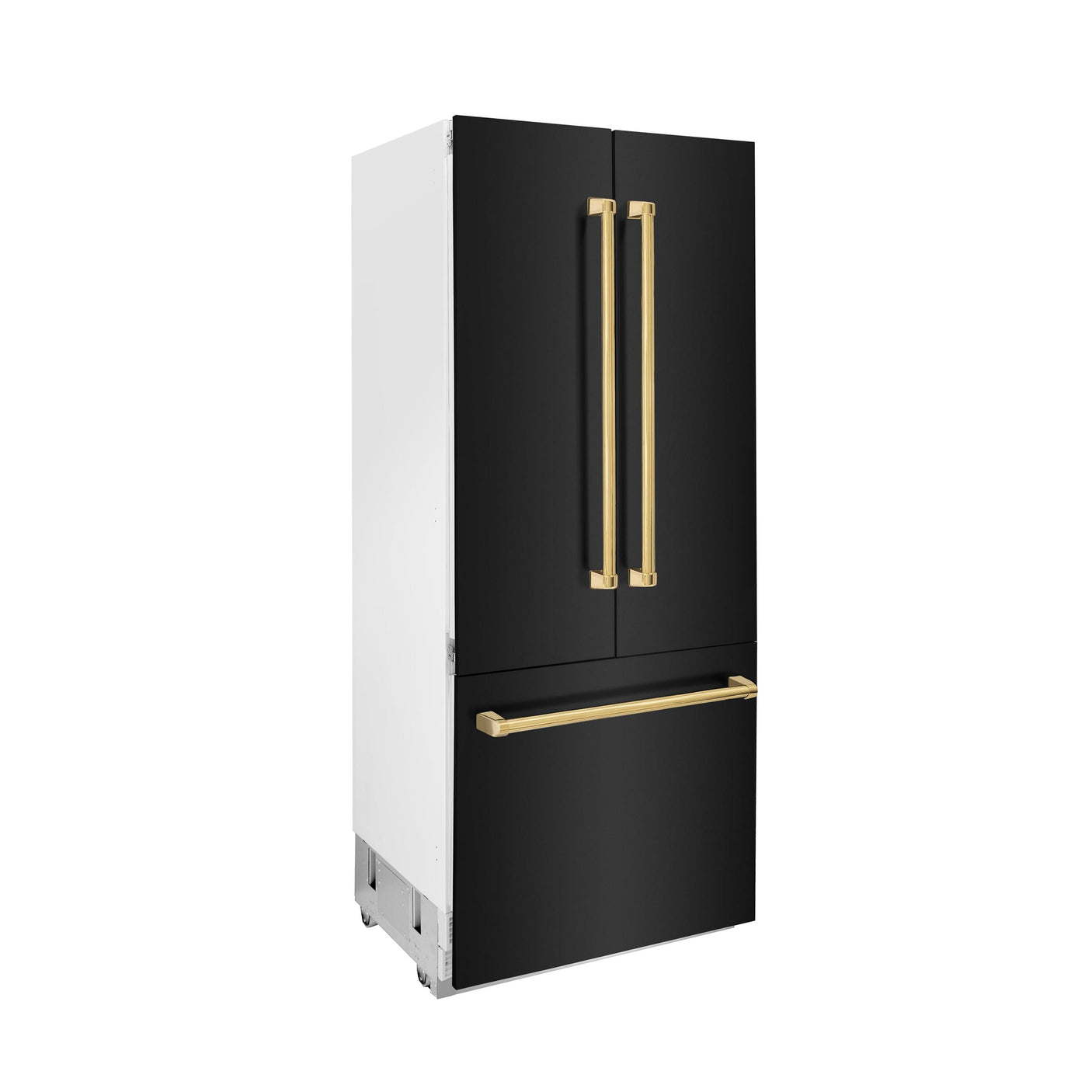 ZLINE 36" Autograph Edition 19.6 cu. ft. Built-in 3-DoorFrench Door Refrigerator with Internal Water and Ice Dispenser in Black Stainless Steel with Polished Gold Accents (RBIVZ-BS-36-G)