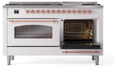 Nostalgie II 60 Inch Dual Fuel Natural Gas Freestanding Range in White with Copper Trim