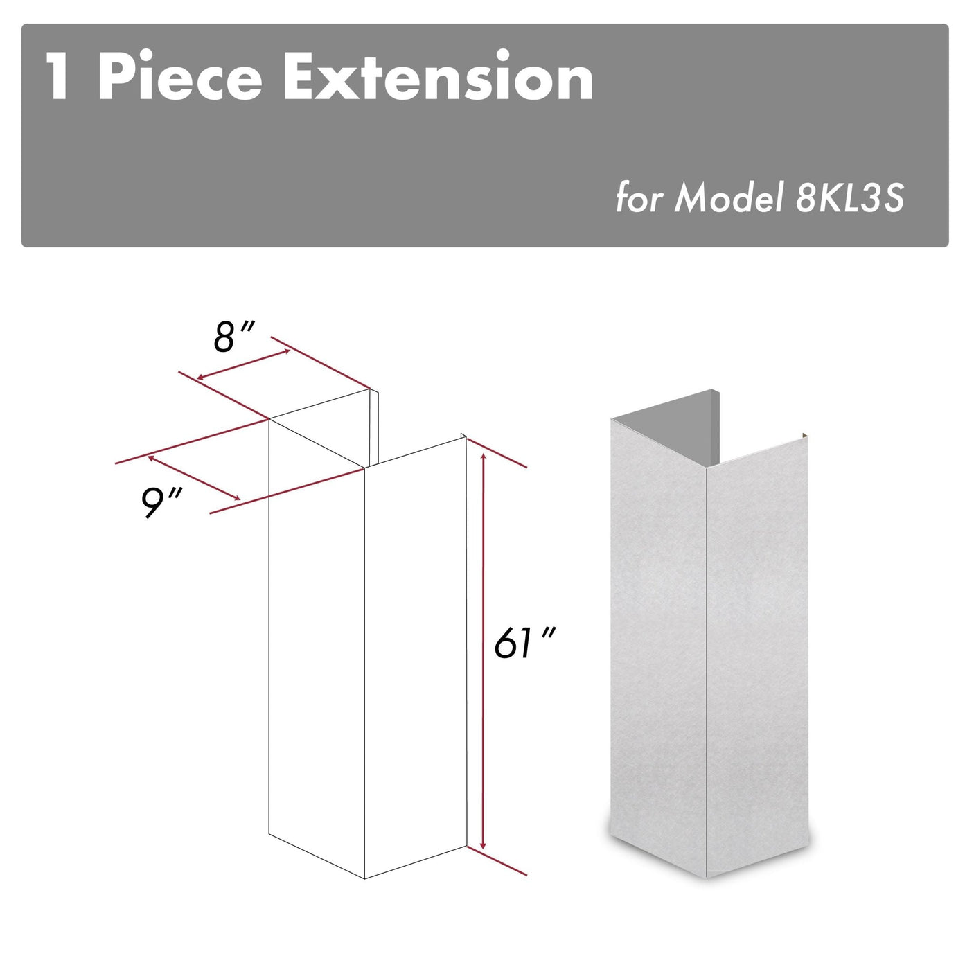 ZLINE 61 in. DuraSnow Stainless Steel Chimney Extension for Ceilings up to 12.5 ft. (8KL3S-E)