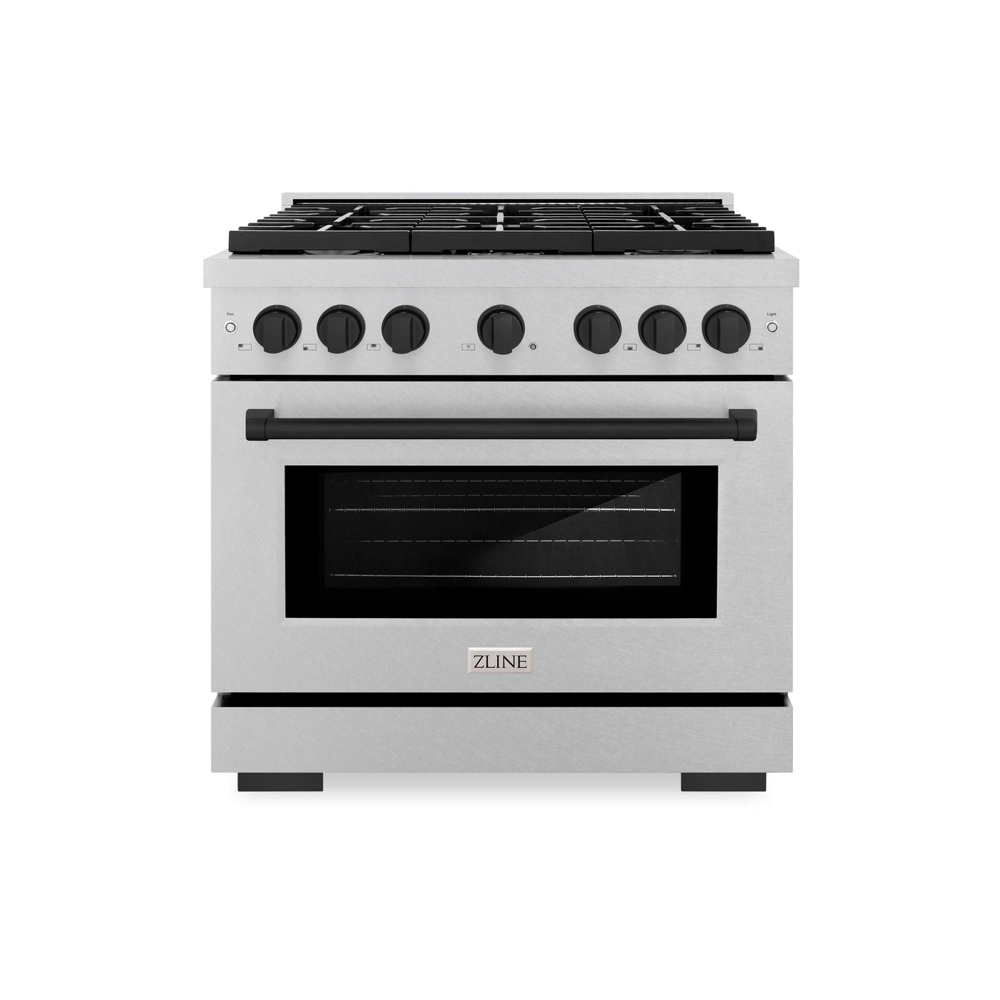 ZLINE Autograph Edition 36 in. 5.2 cu. ft. 6 Burner Gas Range with Convection Gas Oven in DuraSnow' Stainless Steel and Matte Black Accents (SGRSZ-36-MB)