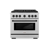 ZLINE Autograph Edition 36 in. 5.2 cu. ft. 6 Burner Gas Range with Convection Gas Oven in DuraSnow' Stainless Steel and Matte Black Accents (SGRSZ-36-MB)