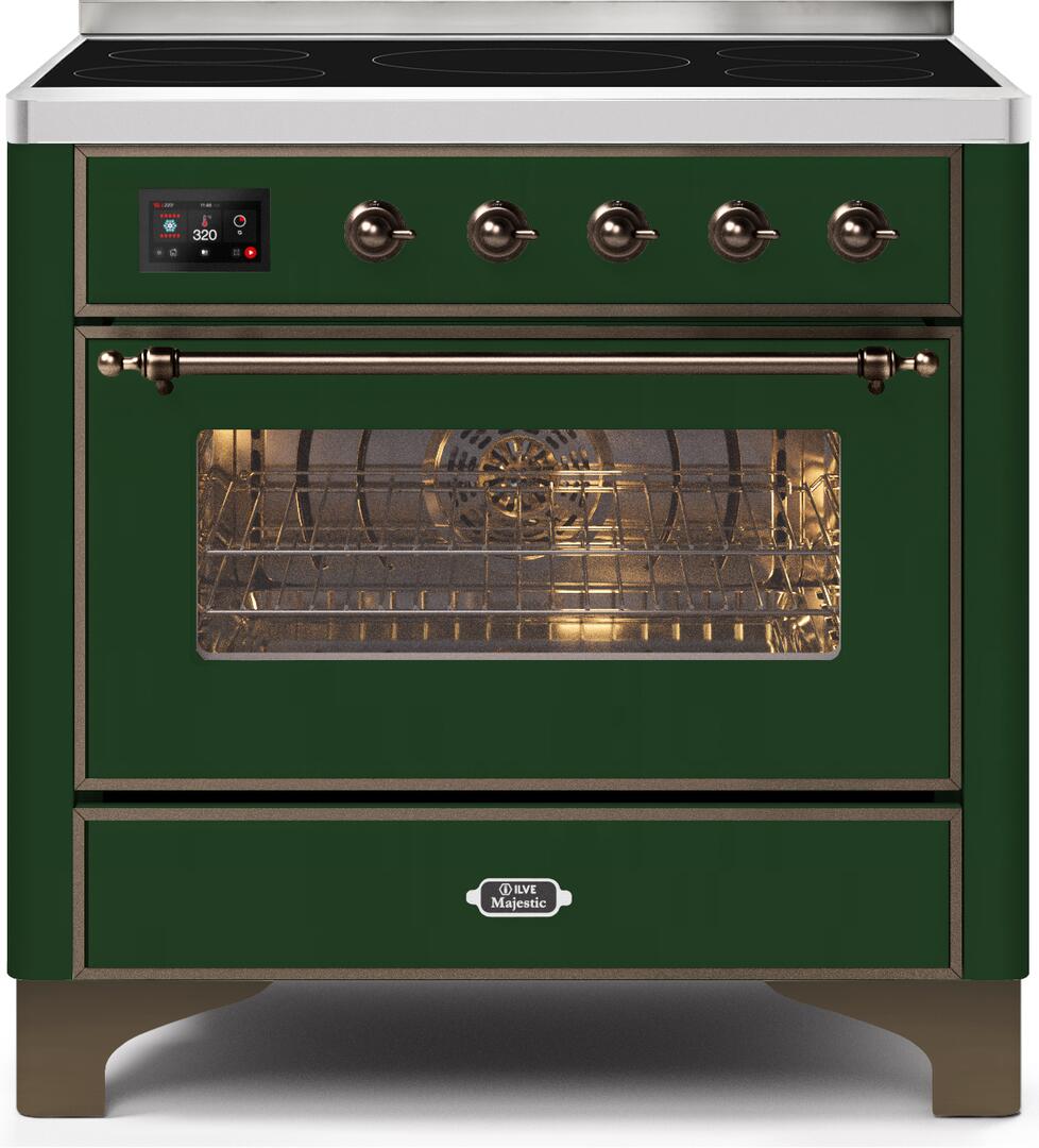 Majestic II 36 Inch Electric Freestanding Range in Emerald Green with Bronze Trim