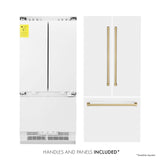 ZLINE 36" Autograph Edition 19.6 cu. ft. Built-in 3-Door French Door Refrigerator with Internal Water and Ice Dispenser in White Matte with Champagne Bronze Accents (RBIVZ-WM-36-CB)