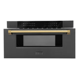 ZLINE Autograph Edition 30" 1.2 cu. ft. Built-in Microwave Drawer in Black Stainless Steel and Polished Gold Accents (MWDZ-30-BS-G)