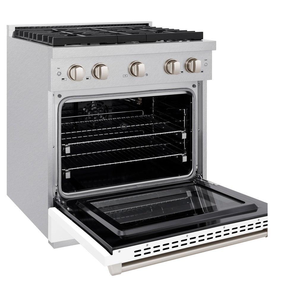 ZLINE 30 in. 4.2 cu. ft. Paramount Dual Fuel Range with 4 Burner Gas Cooktop and Electric Convection Oven in DuraSnow' Stainless Steel with White Matte Door (SDRS-WM-30)