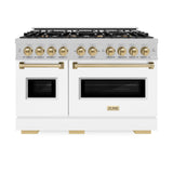 ZLINE Autograph Edition 48 in. 6.7 cu. ft. Classic Double Oven Gas Range with 8 Burner Cooktop in DuraSnow' Stainless Steel with White Matte Doors and Champagne Bronze Accents (CGRSZ-WM-48-CB)