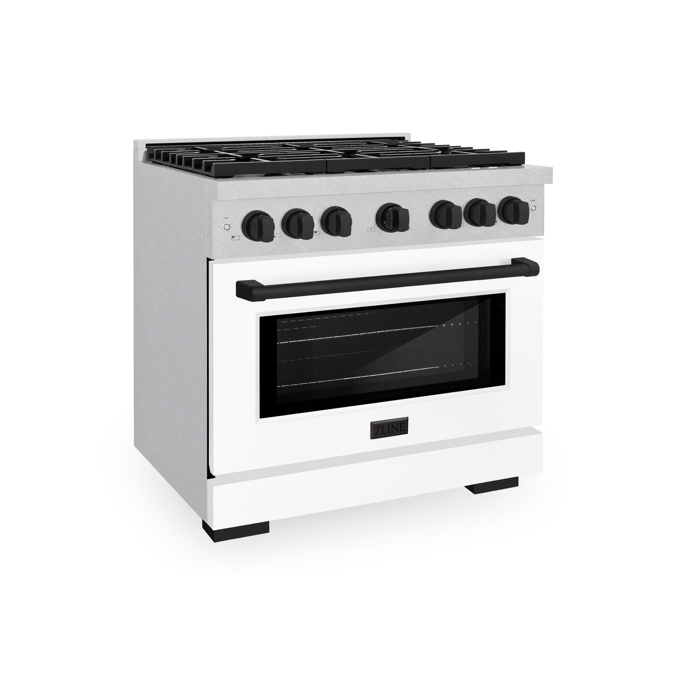 ZLINE Autograph Edition 36 in. 5.2 cu. ft. Paramount Dual Fuel Range with 6 Burner Gas Cooktop and Electric Convection Oven in DuraSnow' Stainless Steel with White Matte Door and Matte Black Accents (SDRSZ-WM-36-MB)