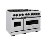 ZLINE Autograph Edition 48 in. 6.7 cu. ft. Classic Double Oven Dual Fuel Range with 8 Burner Gas Cooktop in DuraSnow' Stainless Steel and Matte Black Accents (CDRSZ-48-MB)