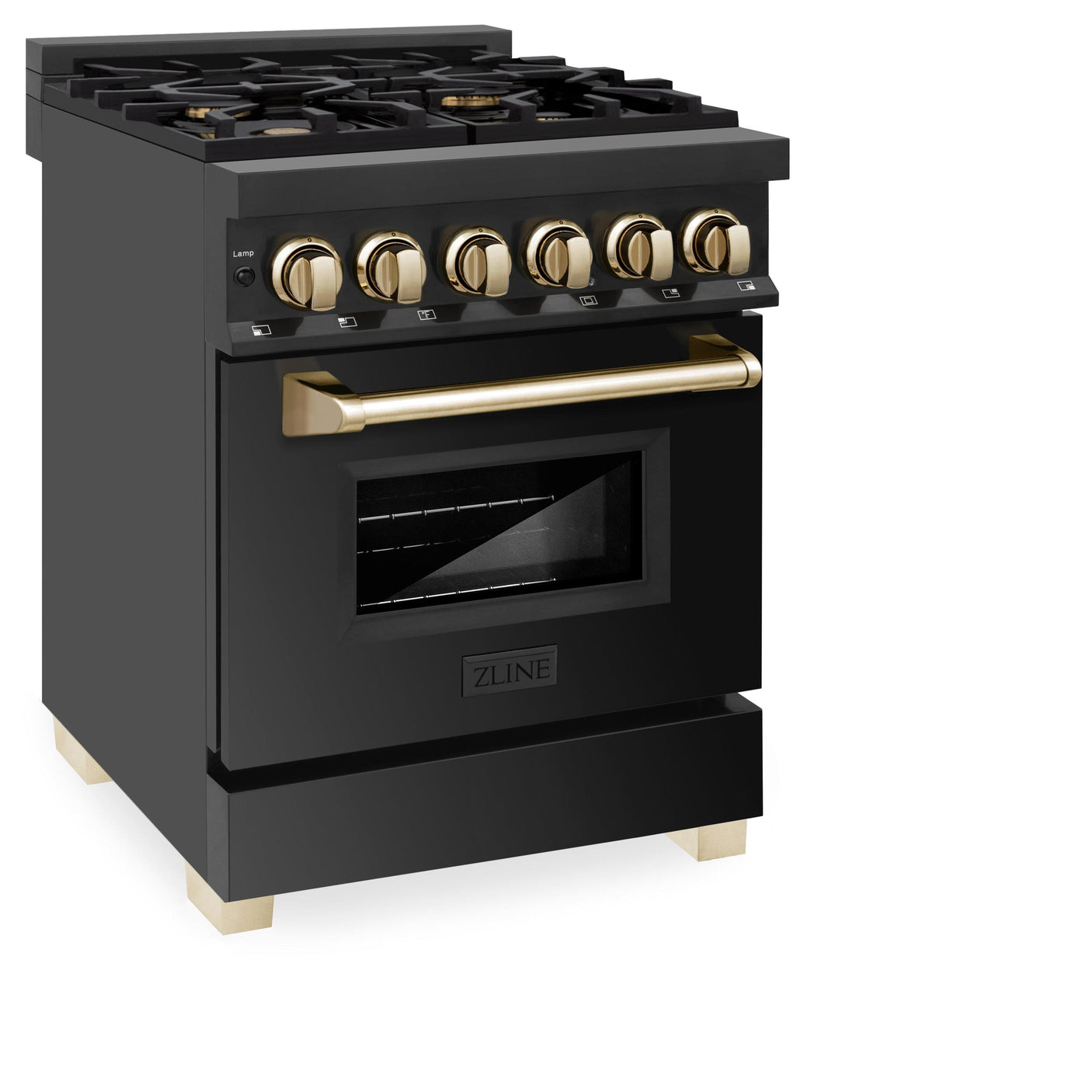 ZLINE Autograph Edition 24" 2.8 cu. ft. Dual Fuel Range with Gas Stove and Electric Oven in Black Stainless Steel with Polished Gold Accents (RABZ-24) [Color: Champagne Bronze Accents]