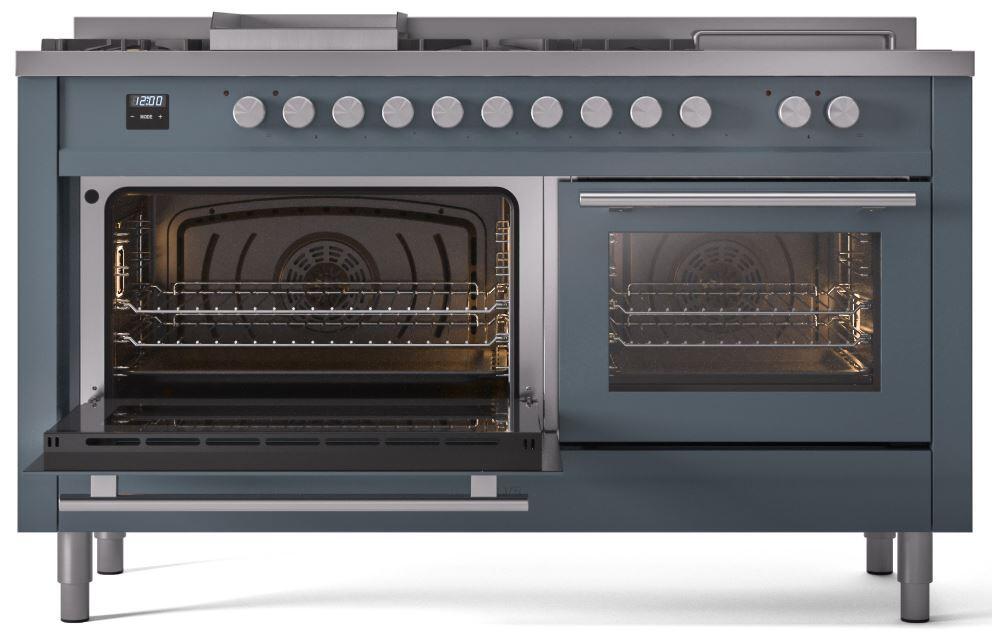 Professional Plus II 60 Inch Dual Fuel Natural Gas Freestanding Range in Blue Grey with Trim