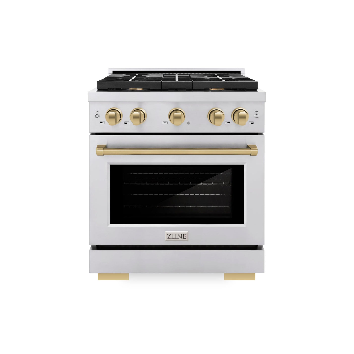 ZLINE Autograph Edition 30 in. 4.2 cu. ft. Paramount Dual Fuel Range with 4 Burner Gas Cooktop and Electric Convection Oven in Stainless Steel with Champagne Bronze Accents (SDRZ-30-CB)