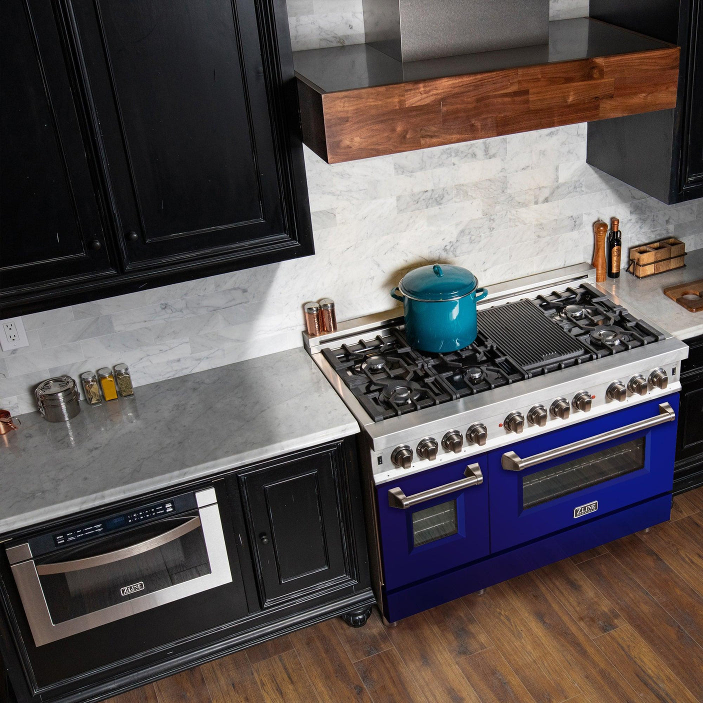 ZLINE 48 in. Dual Fuel Range with Gas Stove and Electric Oven in Stainless Steel (RA48) [Color: Blue Gloss]