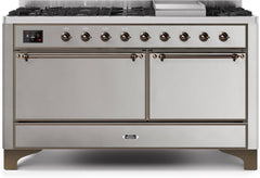 Majestic II 60 Inch Dual Fuel Natural Gas Freestanding Range in Stainless Steel with Bronze Trim