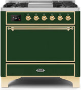 Majestic II 36 Inch Dual Fuel Natural Gas Freestanding Range in Emerald Green with Brass Trim