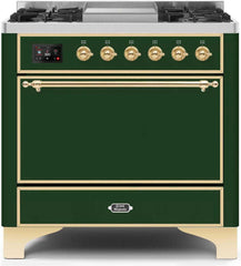 Majestic II 36 Inch Dual Fuel Natural Gas Freestanding Range in Emerald Green with Brass Trim