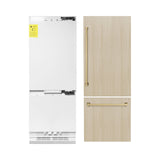 ZLINE Autograph Edition 30 in. 16.1 cu. ft. Panel Ready Built-in 2-Door Bottom Freezer Refrigerator with Internal Water and Ice Dispenser with Polished Gold Handles (RBIVZ-30-G)