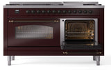 Nostalgie II 60 Inch Dual Fuel Liquid Propane Freestanding Range in Burgundy with Bronze Trim